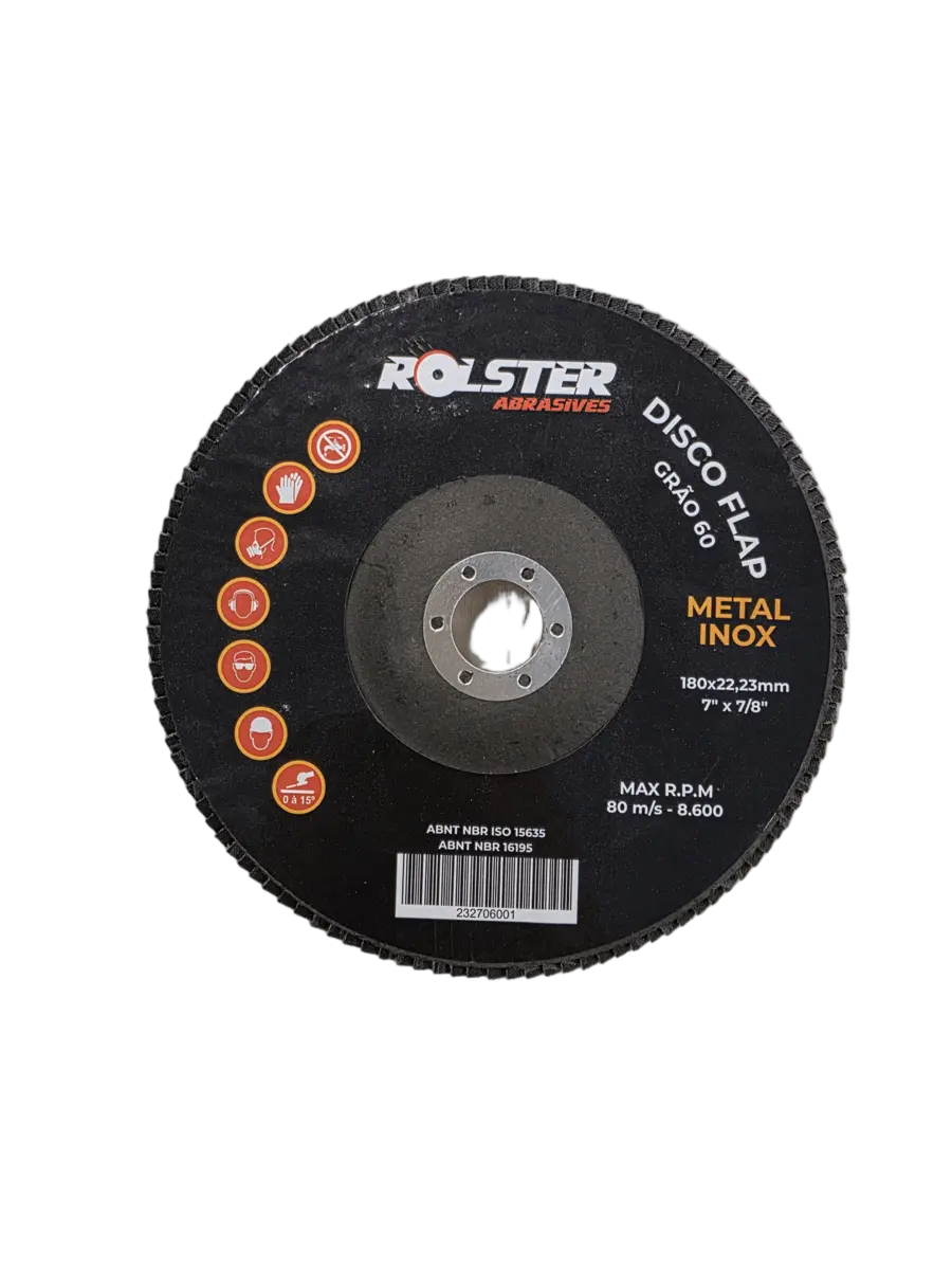 Disco Flap 7 X 7/8″ (180 X 22,23mm) Grão 60 – Metal e Inox