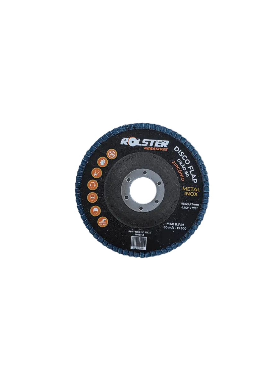Disco Flap 4.1/2 X 7/8″ (115 X 22,23mm) Grão 60 Zirconado – Metal e Inox